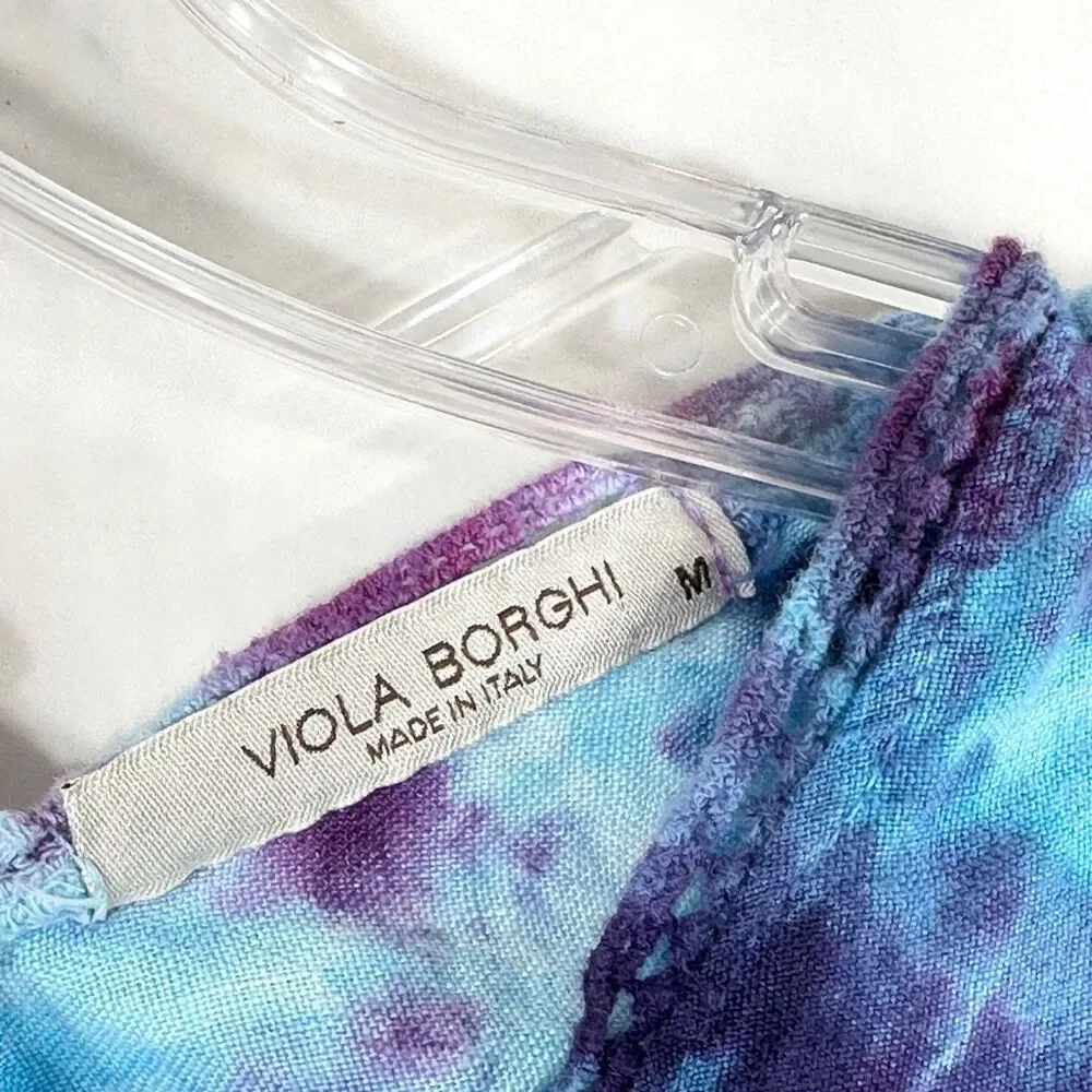 Viola Borghi Medium Top Victory Dance Tie Dye Handmade Blue Linen Lace 1611‎